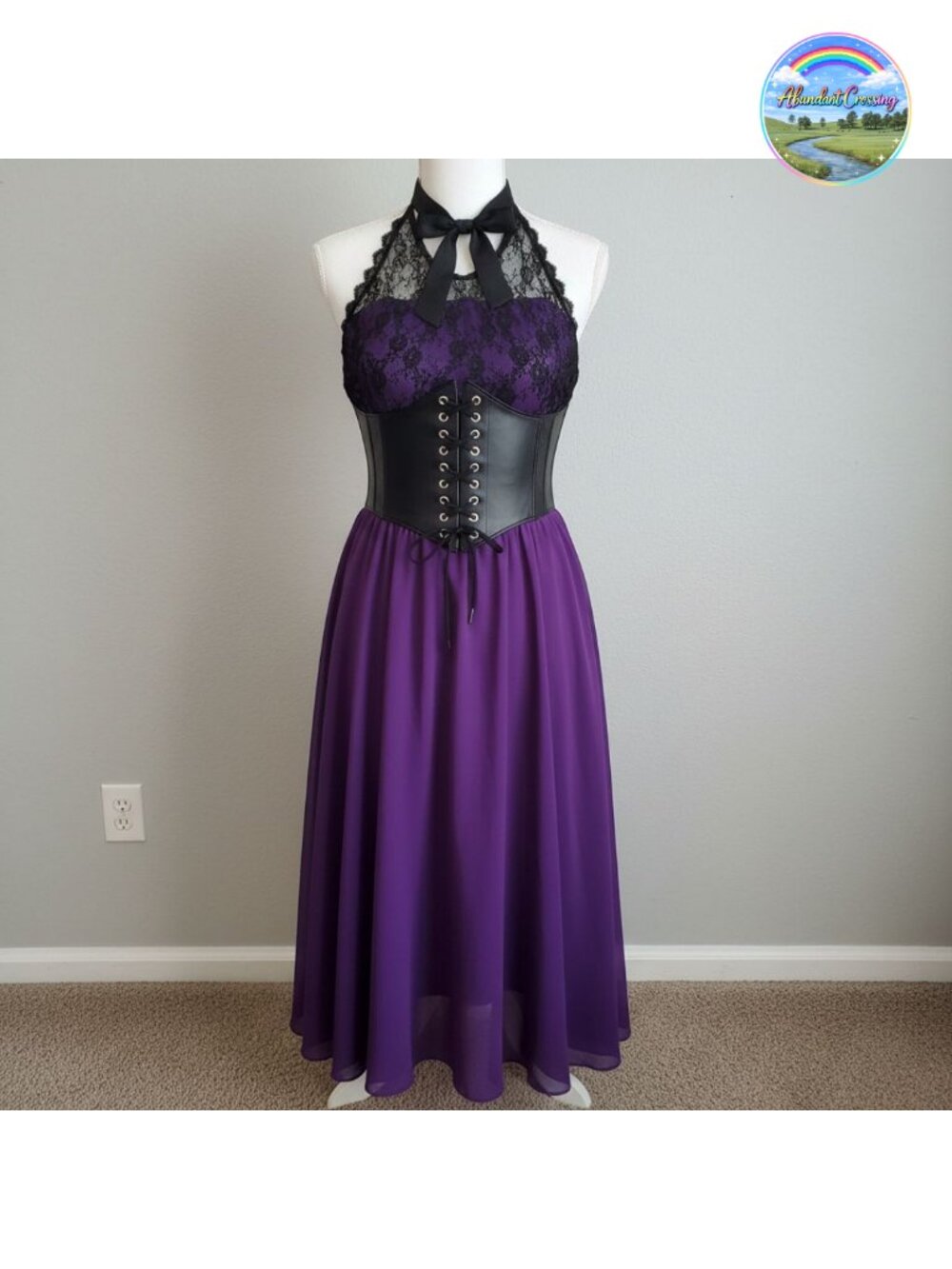 Sleeveless Gothic Lace Corset Halter Swing Cocktail Dress